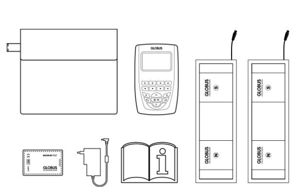 Dispositivo elettronico con schermo, fascette, caricatore, scheda garanzia, manuale, custodia.