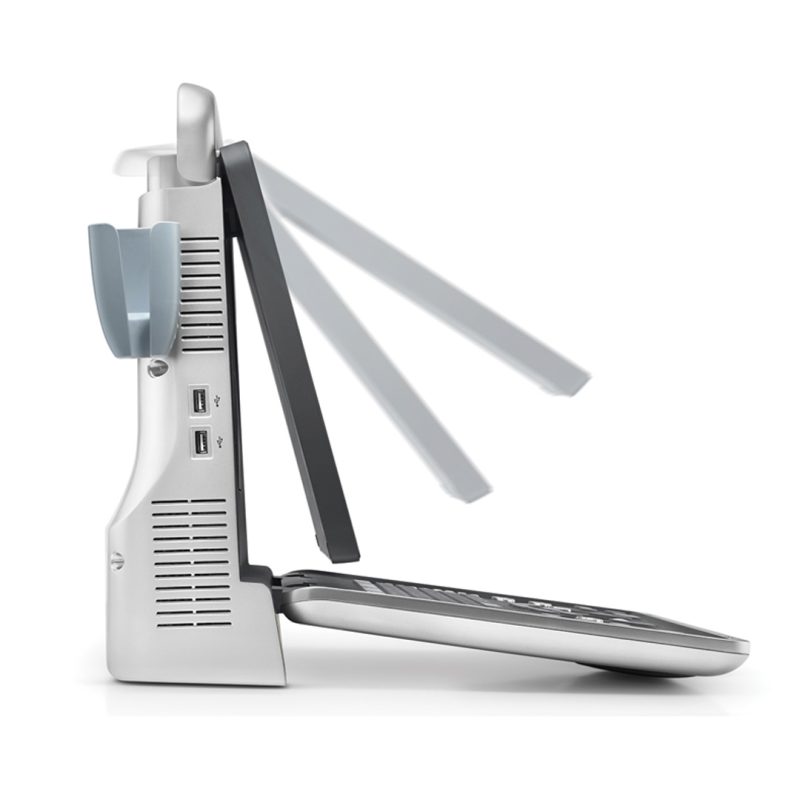 Vista laterale ecografo portatile Mindray Z50 con monitor inclinato per maggiore comfort