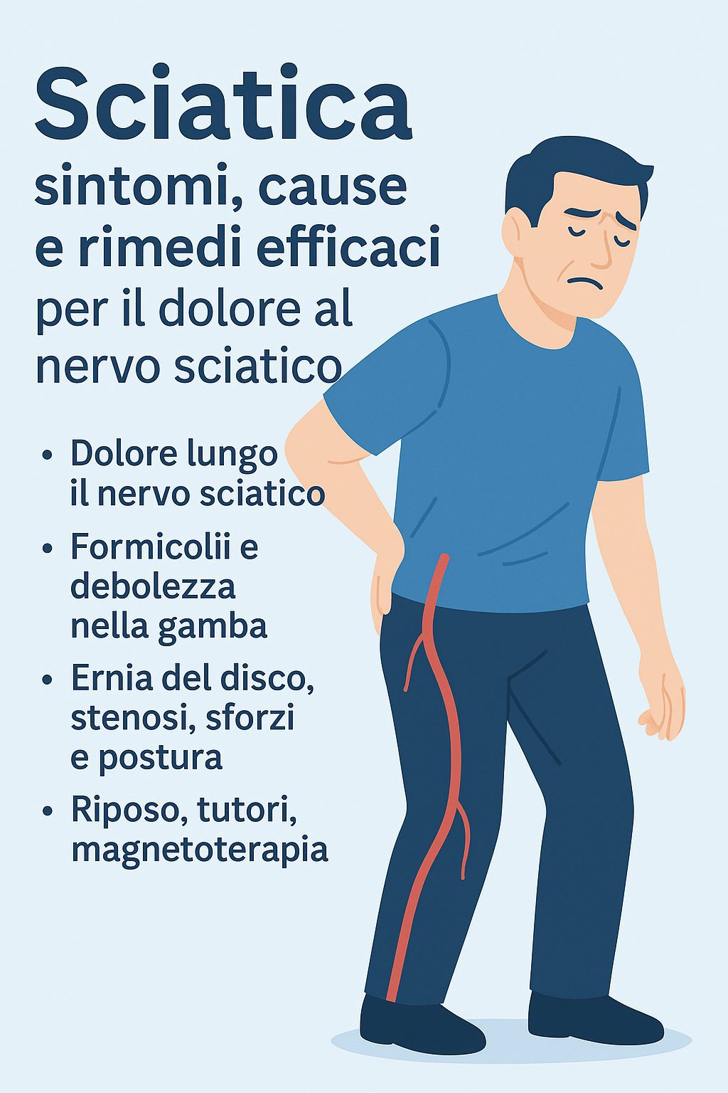 Infografica sulla sciatica: sintomi, cause e rimedi per il dolore al nervo sciatico