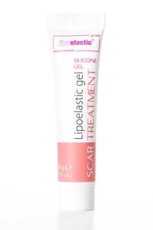 Tubo verticale del LIPOELASTIC Gel, trattamento in silicone per cicatrici ipertrofiche e cheloidi.