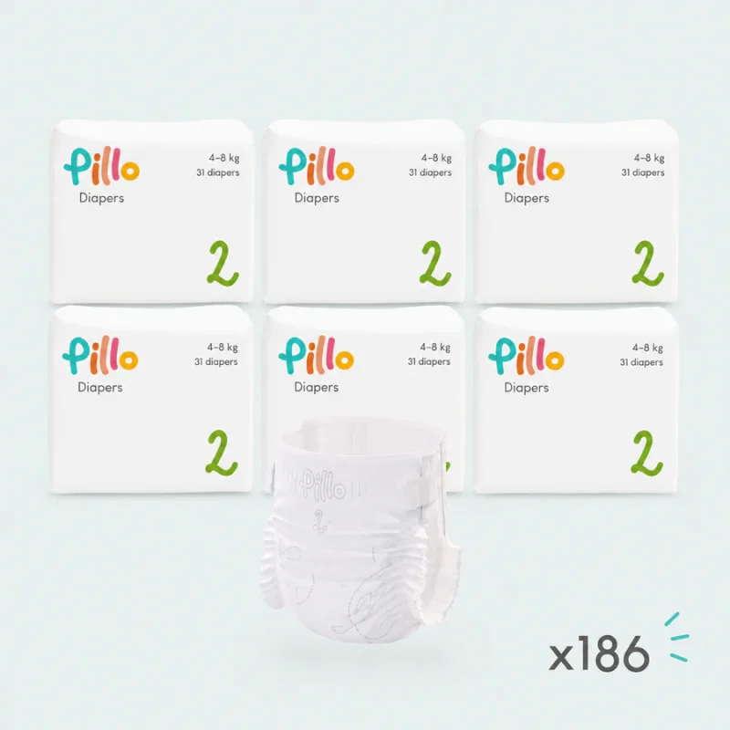 Pillo Baby Pannolino Mini Taglia 2 da 4 a 8 kg confezione da 186 pannolini